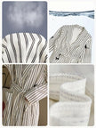 Striped waffle cotton robe by Lian Loungewear featuring embroidered kitten, cozy and lightweight for comfortable lounging.