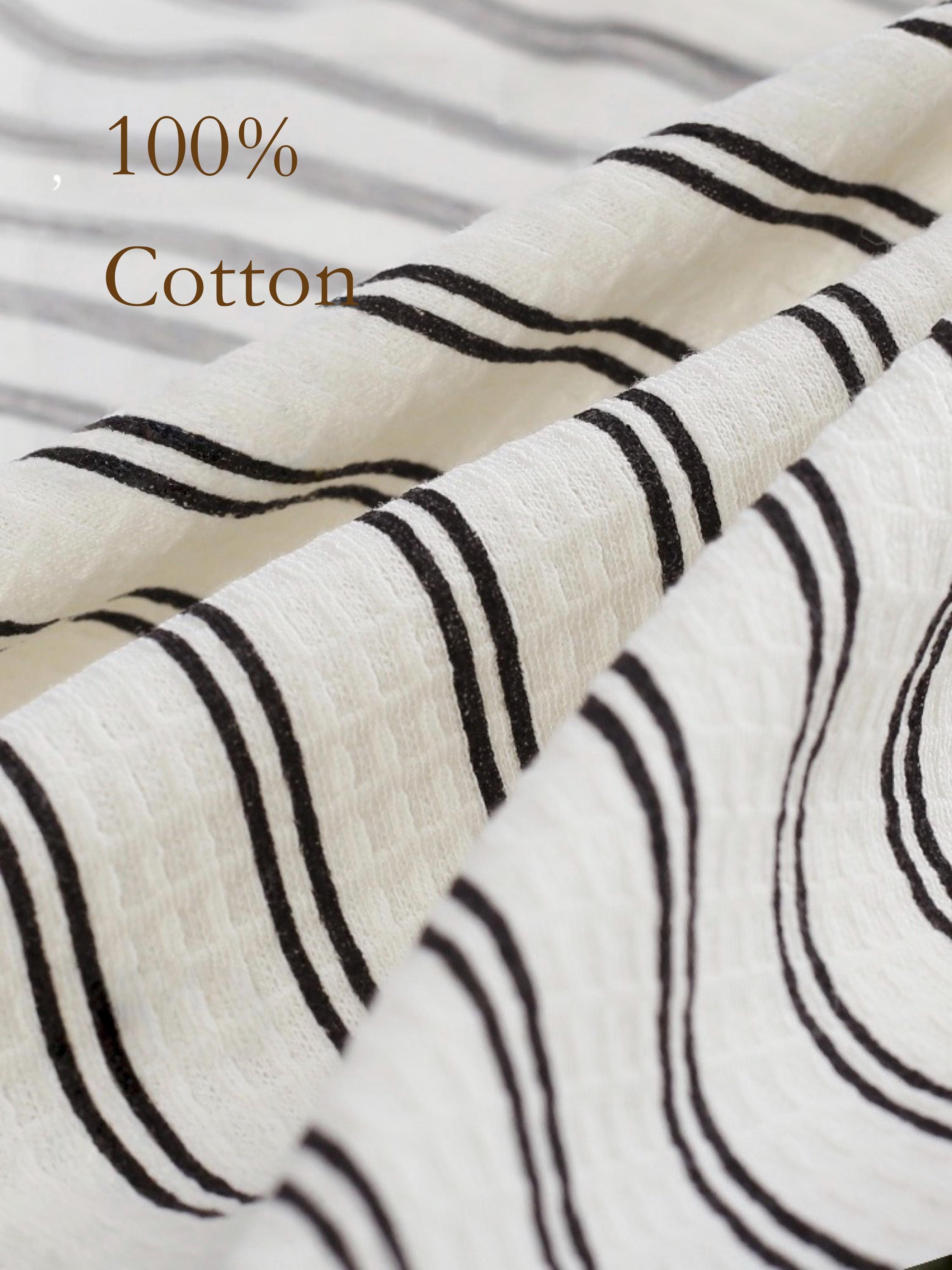 Lian Loungewear striped waffle cotton robe with embroidered kitten, cozy and stylish loungewear for relaxing at home.