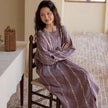 Lian Loungewear embroidered gauze cotton loungewear set with botanical robe dress and pants, soft and breathable for relaxed wear.