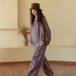Lian Loungewear embroidered gauze cotton loungewear set with botanical robe, dress, or pants, soft and comfortable for relaxing.