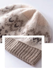 Oatmeal white Fair Isle cashmere beanie by Lian Loungewear featuring Nordic knit pattern, winter hat style, cozy and gift-ready.