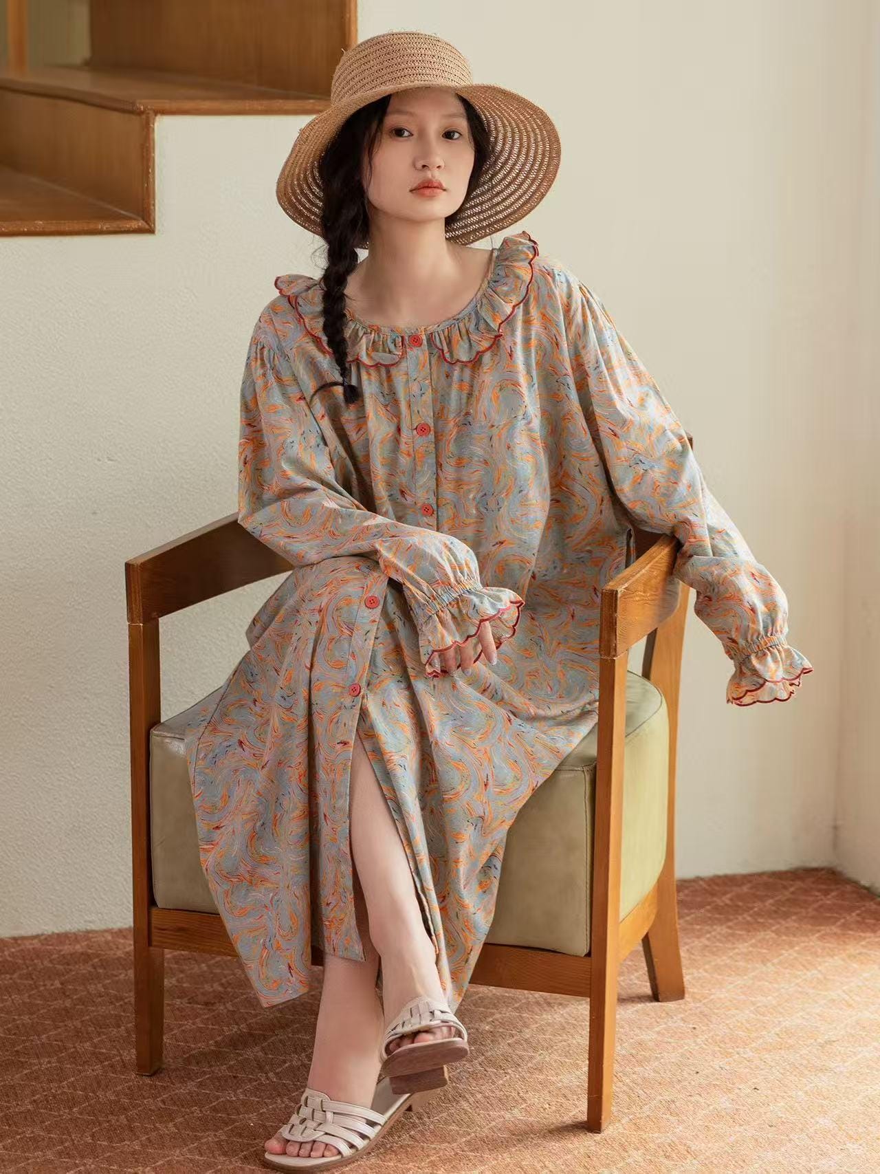 Lian Loungewear bamboo cotton pajama set featuring lightweight fabric and a button-up top with matching pants.