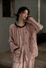 Pink gauze cotton pajama set for women from Lian Loungewear, featuring a relaxed fit and comfortable fabric for lounging.