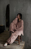 Pink gauze cotton pajama set for women by Lian Loungewear, featuring a relaxed fit and soft, breathable fabric.