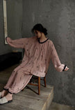 Pink gauze cotton pajama set for women by Lian Loungewear, featuring a relaxed fit and comfortable design for sleep and lounge.