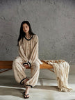 Pink gauze cotton pajama set for women by Lian Loungewear, featuring a comfortable relaxed fit and soft fabric.