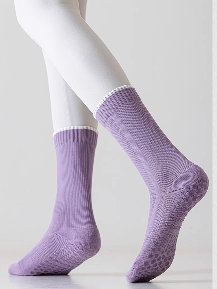 Pink Pilates compression socks for women by Lian Loungewear, non-slip yoga and barre socks with arch support and a tight fit.