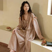 Lian Loungewear bamboo cotton dress and robe set with ruffle trim, featuring a comfortable, relaxed fit and soft fabric.