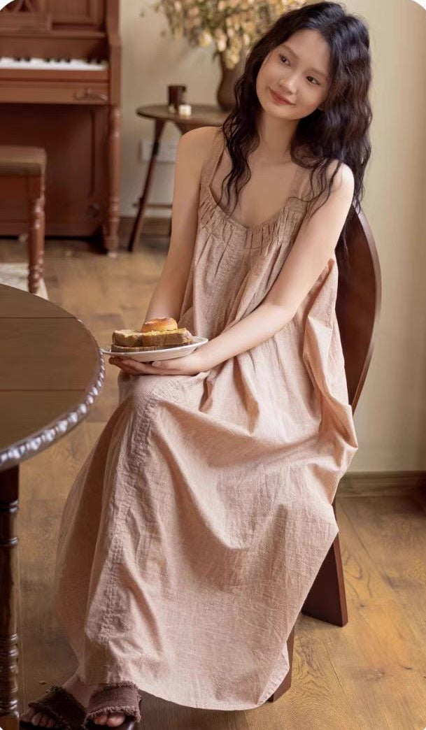 Lian Loungewear bamboo cotton dress and robe set with ruffle trim, soft and comfortable loungewear for relaxing at home.