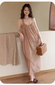 Lian Loungewear bamboo cotton dress and robe set with ruffle trim, featuring a comfortable, relaxed fit and elegant design.