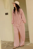 100% Cotton Jacquard Pajama Set Loungewear With Lining Soft Pink, Breathable Soft Muslin Pyjamas