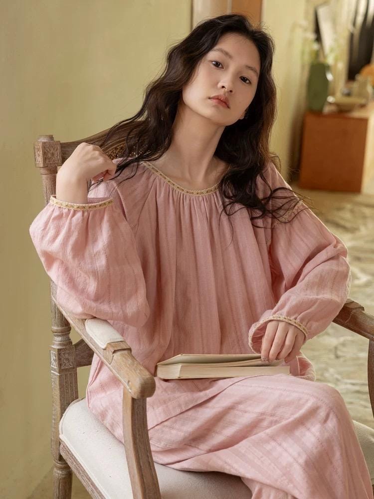 100% Cotton Jacquard Pajama Set Loungewear With Lining Soft Pink, Breathable Soft Muslin Pyjamas