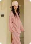 100% Cotton Jacquard Pajama Set Loungewear With Lining Soft Pink, Breathable Soft Muslin Pyjamas