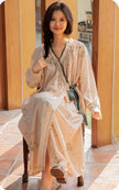 Lian Loungewear embroidered bamboo cotton kimono-style bathrobe, lightweight loungewear with intricate embroidery, 109cm length.