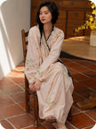 Lian Loungewear embroidered bamboo cotton kimono-style bathrobe, lightweight loungewear with intricate embroidery, full-length design.
