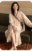 Lian Loungewear embroidered bamboo cotton kimono-style bathrobe, lightweight loungewear with intricate embroidery, full-length robe.