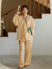 Lian Loungewear embroidered bamboo cotton kimono-style bathrobe, lightweight loungewear with intricate embroidery, 109cm length.