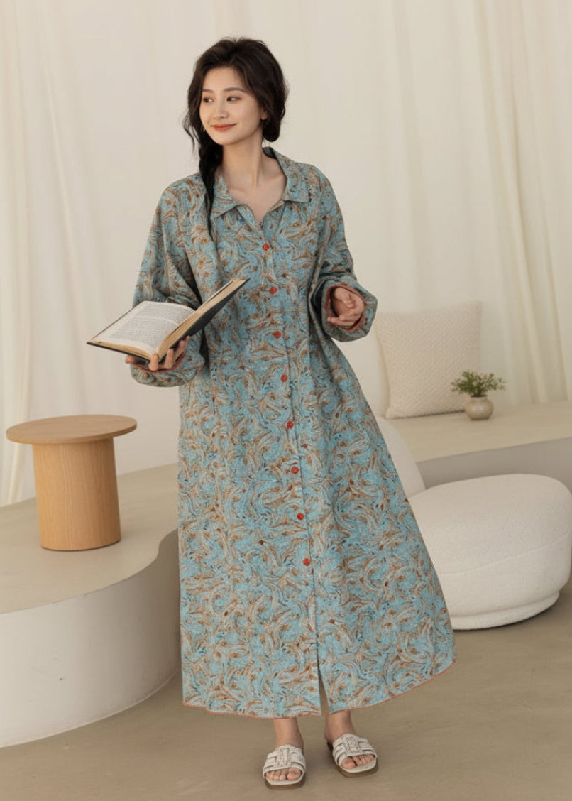 Lian Loungewear bamboo cotton pajama set with lightweight button-up design, featuring long sleeves and relaxed fit.