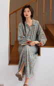 Lian Loungewear bamboo cotton pajama set with lightweight button-up top and matching pants, perfect for comfortable loungewear.