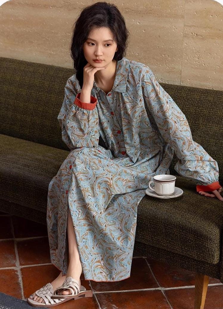 Lian Loungewear bamboo cotton pajama set with lightweight button-up design, featuring a relaxed fit and soft fabric for comfortable lounging.