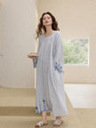 Baby blue gauze cotton dressing gown for women with 3/4 sleeves, loose fit, comfortable nightwear from Lian Loungewear