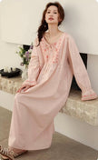 Lian Loungewear bamboo cotton embroidered pajama dress with floral embroidery, soft and comfortable sleepwear for women.