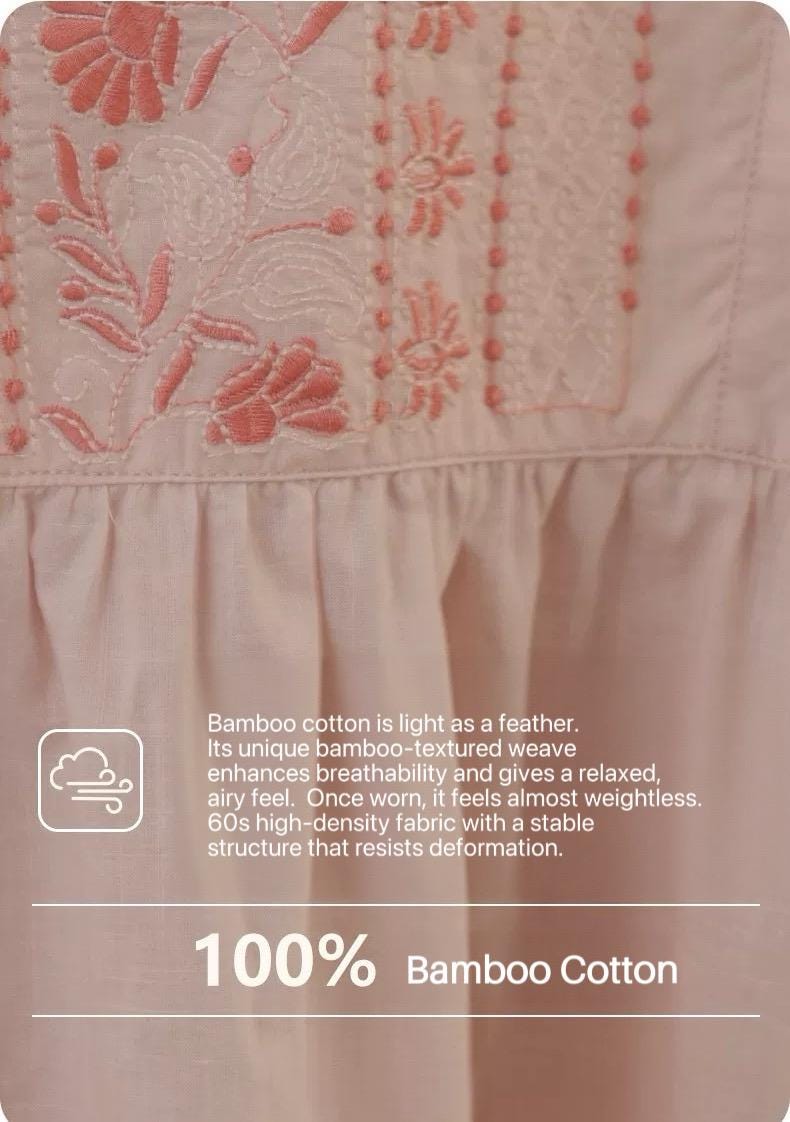 Lian Loungewear bamboo cotton embroidered pajama dress with floral embroidery and relaxed fit, perfect for comfortable lounging.