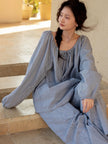 Lian Loungewear bamboo cotton embroidered oversized muslin pajamas in Christmas gift box, perfect for lounge-to-street comfort.