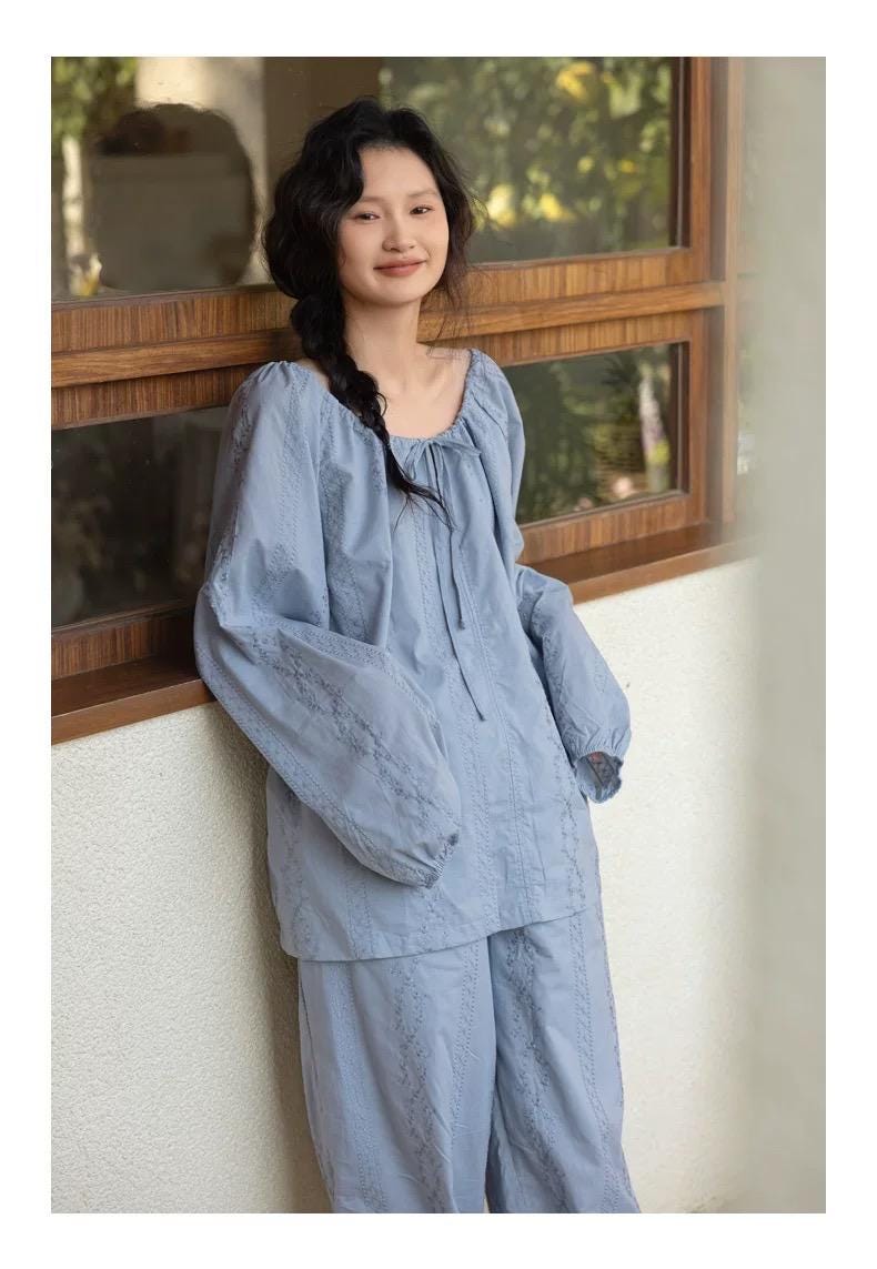 Lian Loungewear bamboo cotton embroidered oversized pajamas, muslin lounge-to-street loungewear in Christmas gift box pack