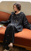 Lian Loungewear bamboo cotton pajama set with scalloped Peter Pan collar and relaxed fit, perfect for comfortable lounging.