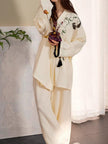 Bamboo embroidered gauze cotton pajama set by Lian Loungewear, featuring a kimono-style loungewear with intricate embroidery.