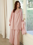 Lian Loungewear bamboo cotton pajama set with long and short pants in beige, soft and comfortable sleepwear for women.