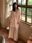 Lian Loungewear bamboo cotton pajama set with long and short pants, beige color, soft and comfortable sleepwear for women.