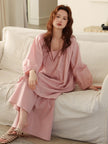 Lian Loungewear bamboo cotton pajama set with long and short pants in beige, comfortable and breathable sleepwear.