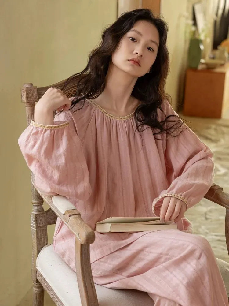 Lian Loungewear breathable cotton gauze pajama set with muslin feel, soft textured cotton, relaxed fit, ideal for sleep or lounging.