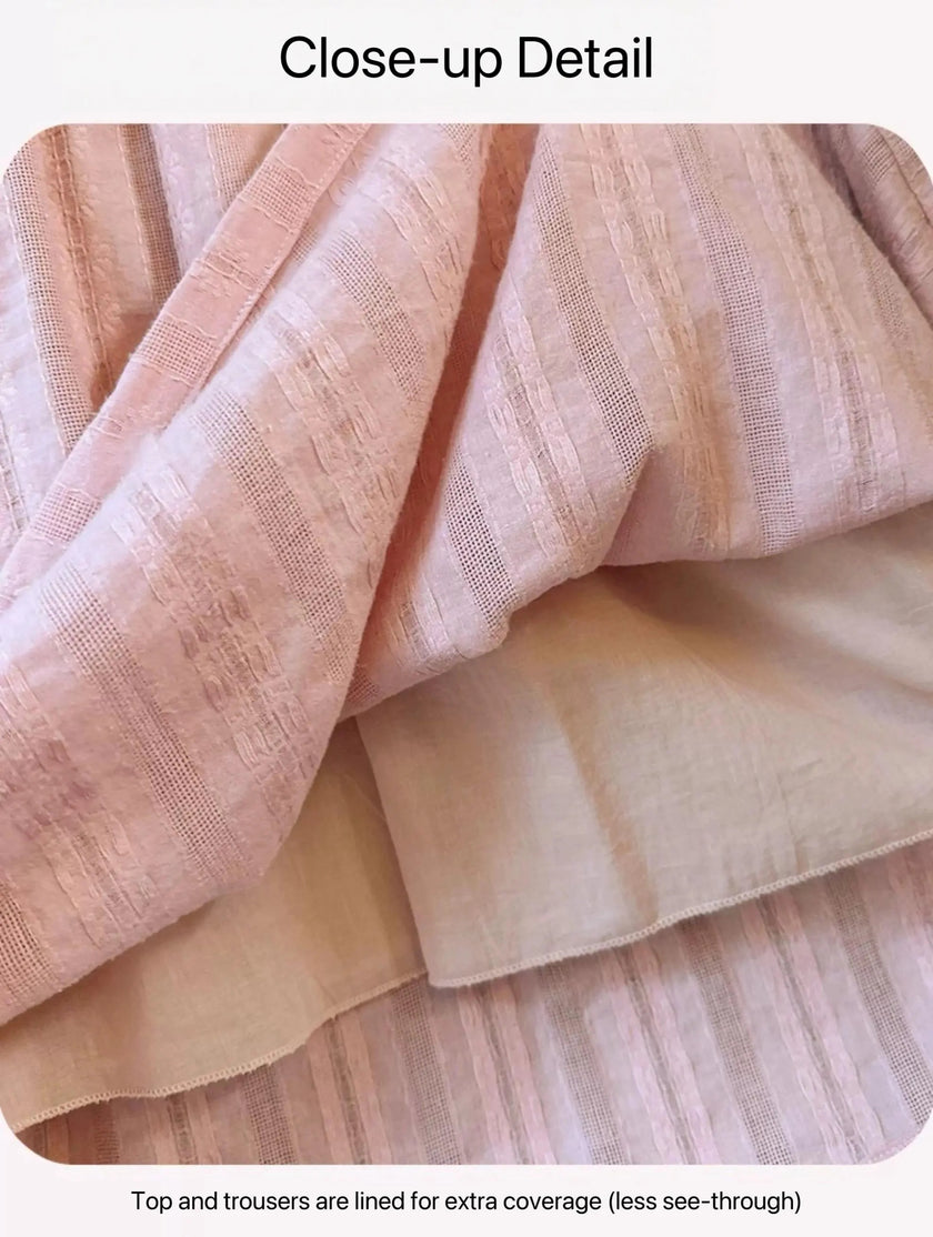Lian Loungewear breathable cotton gauze pajama set with lining, soft textured cotton, relaxed fit for sleep or lounging.