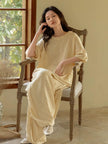 Butter yellow bamboo lounge set with ruffle sleeves from Lian Loungewear, cozy and stylish loungewear for relaxed days.