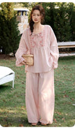 Pink bamboo slub cotton pajama dress by Lian Loungewear, soft and comfortable sleepwear with a relaxed fit and casual style.