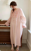 Lian Loungewear bamboo slub cotton pink pajama dress with a relaxed fit and soft fabric for comfortable loungewear or sleepwear.