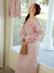 Pink bamboo slub cotton Lian Loungewear pajama dress with a relaxed, comfortable fit and soft fabric.