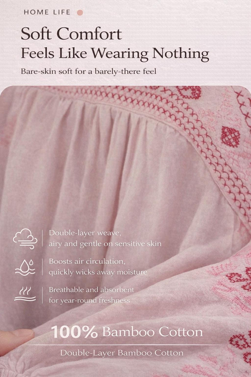 Pink bamboo slub cotton pajama dress by Lian Loungewear, featuring a relaxed fit and comfortable design for lounging.