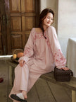 Pink bamboo slub cotton pajama dress by Lian Loungewear, soft and comfortable for relaxed wear.