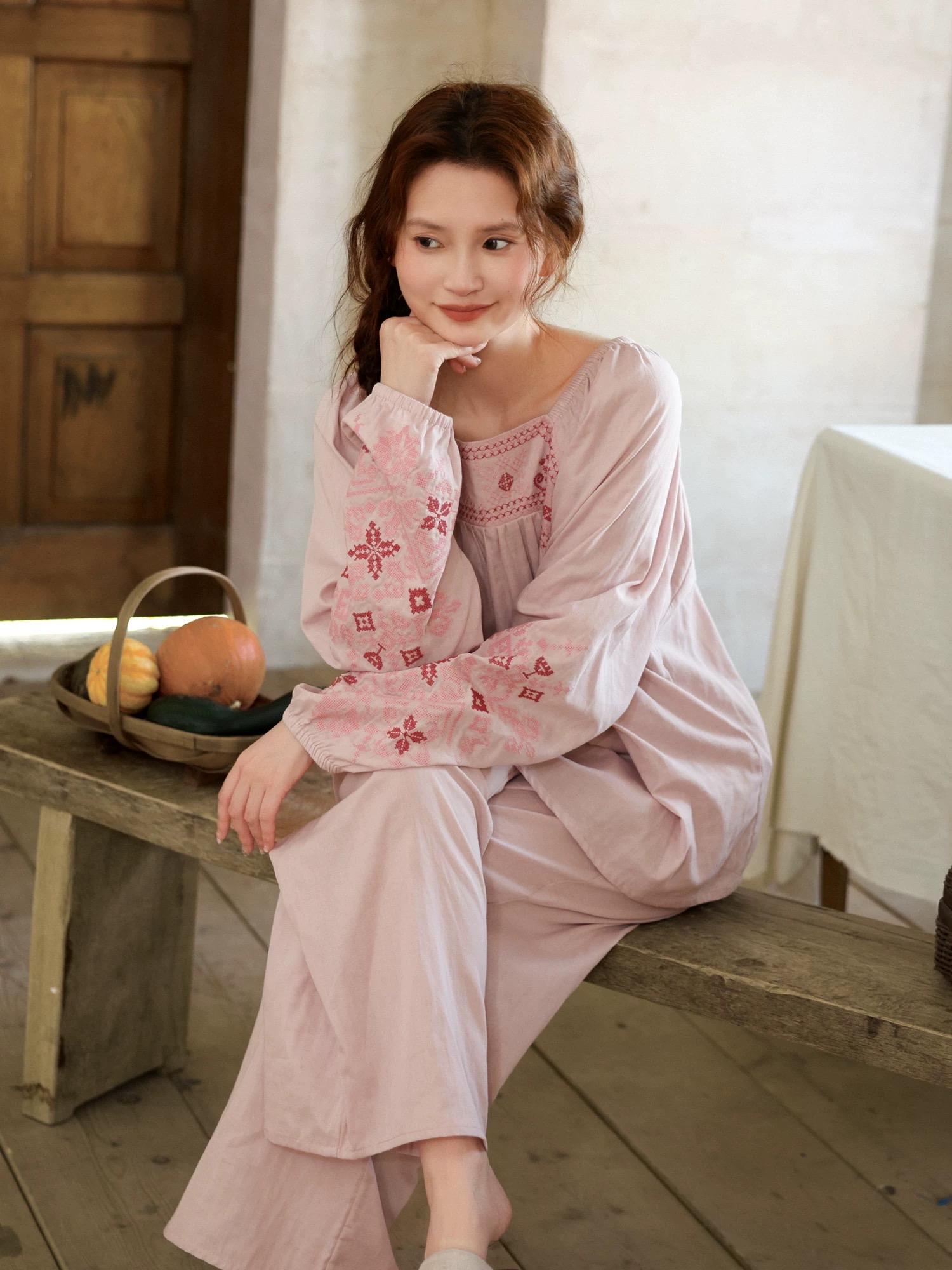 Pink bamboo slub cotton pajama dress by Lian Loungewear, soft and comfortable sleepwear with relaxed fit