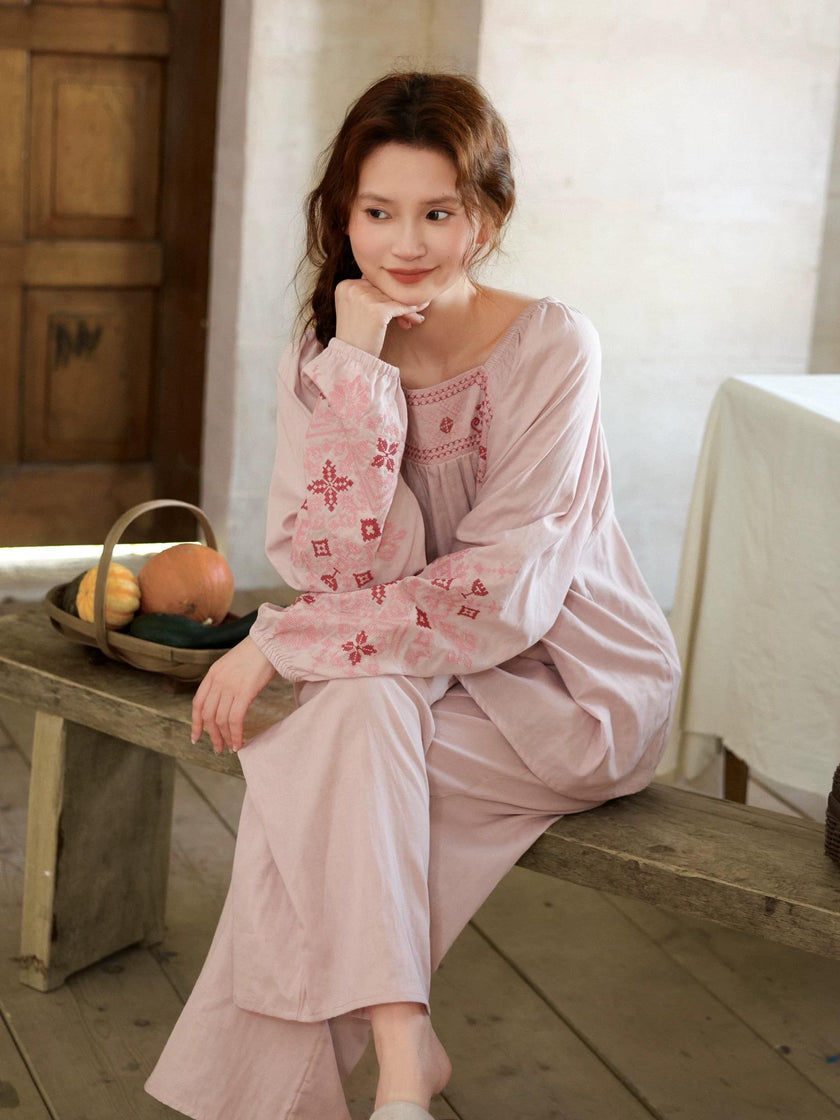 Pink bamboo slub cotton pajama dress by Lian Loungewear, soft and comfortable sleepwear with relaxed fit