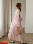 Pink bamboo slub cotton pajama dress by Lian Loungewear, featuring a comfortable, relaxed fit and soft fabric for lounging.