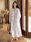 Lian Loungewear embroidered cotton pajamas set or nightgown dress, soft breathable slub cotton, loose fit sleepwear and lounge wear