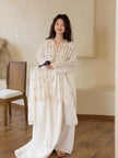 Lian Loungewear embroidered cotton pajamas set with a loose-fit nightgown dress, soft breathable slub cotton lounge sleepwear.