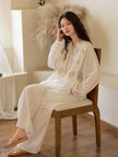 Lian Loungewear embroidered cotton pajamas set with a loose fit, soft breathable fabric, suitable for sleep or lounging.