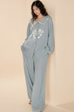 Embroidered double gauze cotton pajama set from Lian Loungewear, lightweight sleepwear with delicate embroidery and soft fabric.