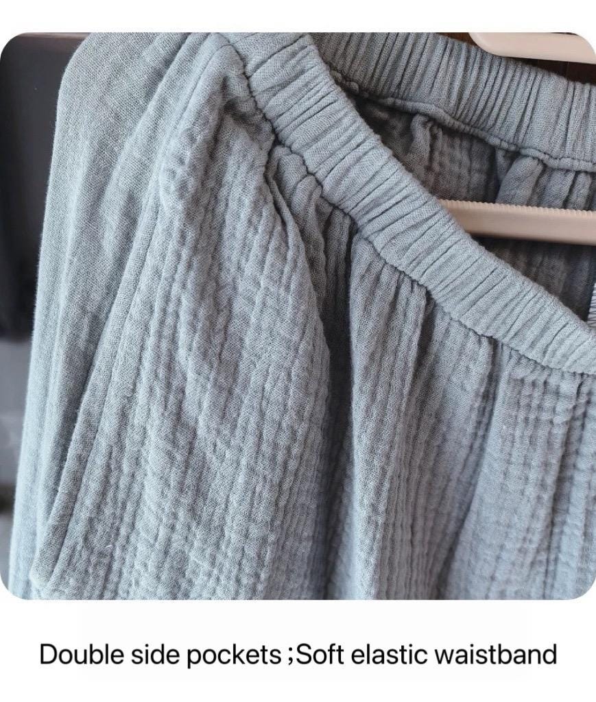 Lian Loungewear embroidered double gauze cotton pajama set with lightweight, soft sleepwear for comfortable lounging and sleeping.